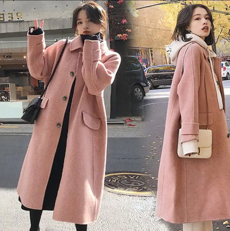 

Fashion single-breasted autumn winter woolen coat jacket high quality cashmere herringbone pattern windproof robe jacket 2019