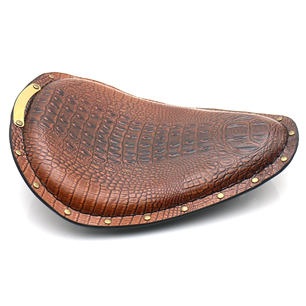 

Motorcycle Retro Brown Crocodile Look Leather Solo Seat for Harley Custom Chopper Bobber Leather Saddle Seat