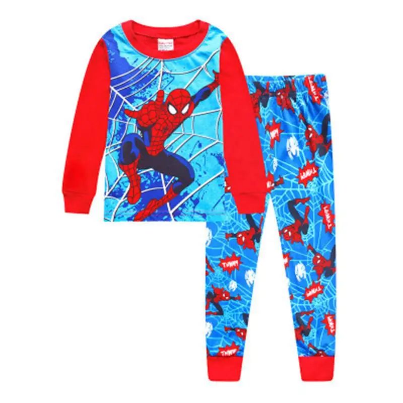 Одежда для сна для маленьких мальчиков детские хлопковые пижамы с длинными рукавами с рисунком Супермена, Бэтмена и Человека-паука пижамы для мальчиков от 2 до 7 лет - Цвет: Color as shown