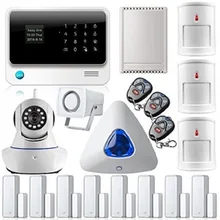 Android ios app wifi gsm casa sistema de alarma de banda cuádruple con cámara ip relé de la puerta ventana del sensor pir motion detector