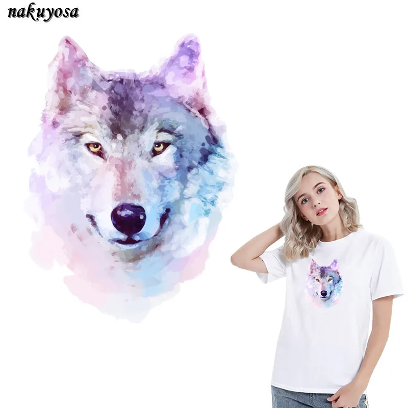 

Wolf Iron on Patches for Clothes Household Heat Transfer Animal Stickers DIY Deco A-level Washable Appliques Badges for Jacket