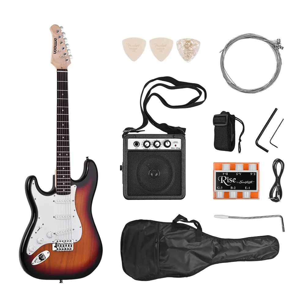 ammoon Electric Guitar 21 Frets 6 String Paulownia Body Maple Neck Solid Wood with Speaker Pitch Pipe Guitar Bag Strap RightHand