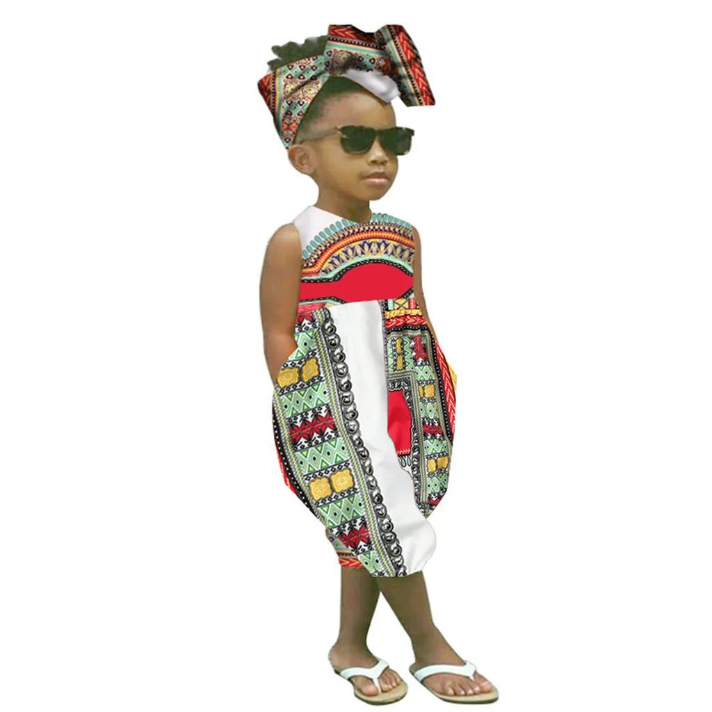 Toddler Kids Baby Girl Outfits Clothes African Print Sleeveless Romper Jumpsuit | Детская одежда и обувь