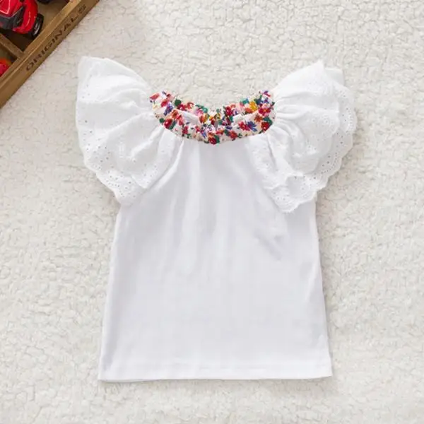 Retail Wholesale Kids Baby Girls Cute Floral Collar T shirts Short Sleeve Tops Blouse Baby T