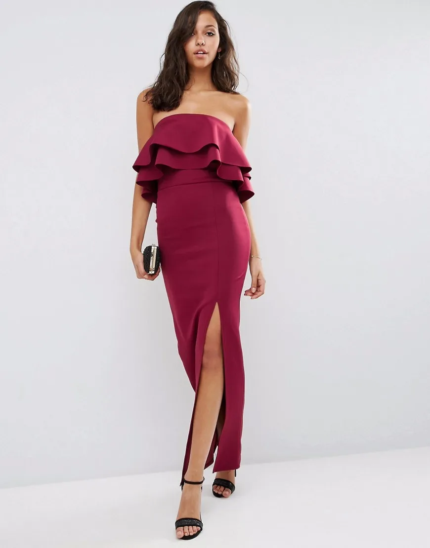 Sexy Strapless Split Dark Red Prom Dress Cheap Custom Made Ankle Length