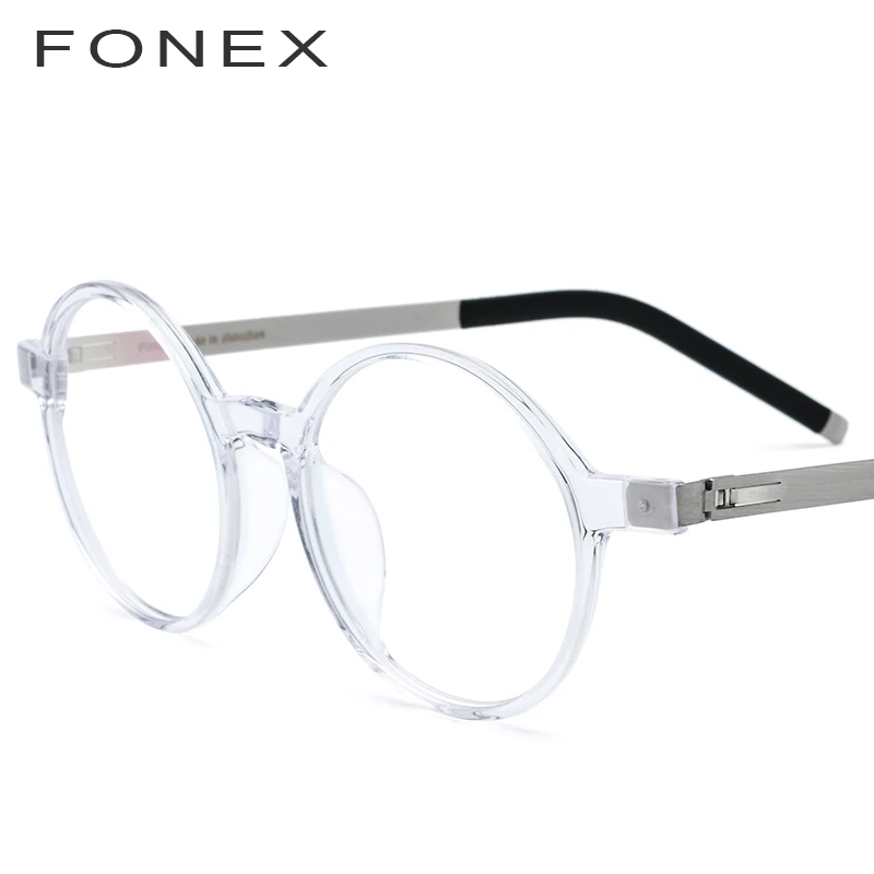 Ацетатная оправа для очков, женские винтажные круглые очки по рецепту, оптические оправы для очков, мужские очки, очки без винтов, 619 - Цвет оправы: Прозрачный