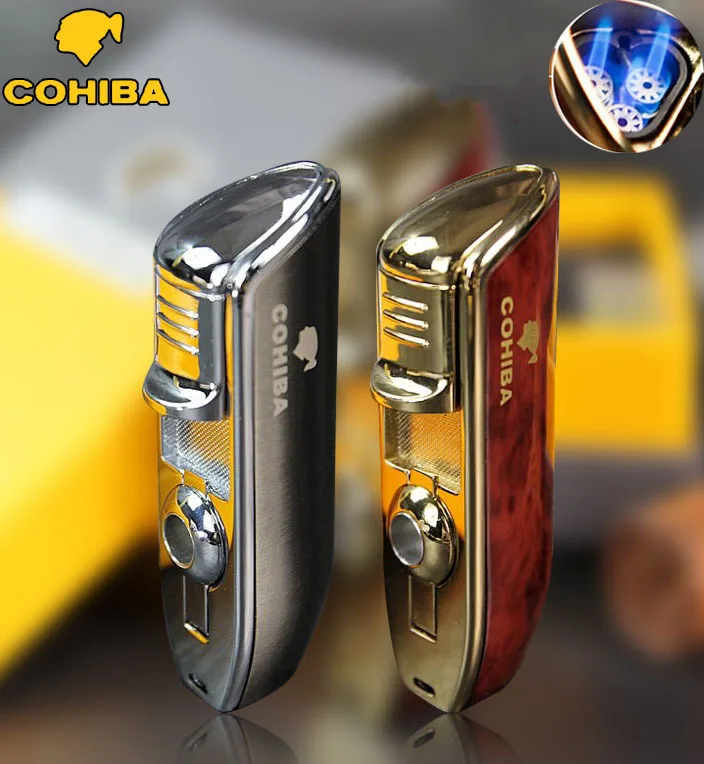 COHIBA brand metal 3 jet windproof Men's cigar gas Lighter,Portable
