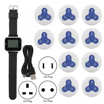 

Calling Pagers System CTW06+CTT23 Wireless Mobile Watch Receiver +10 Blue+White Wireless Nursing Pager 100-240V