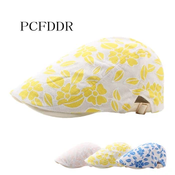

PCFDDR Ms. Beret Summer Mesh Elegant Ultra-thin Mesh Air-permeable Sunshade Cool Flower Patterned Duck Tongue Cap.