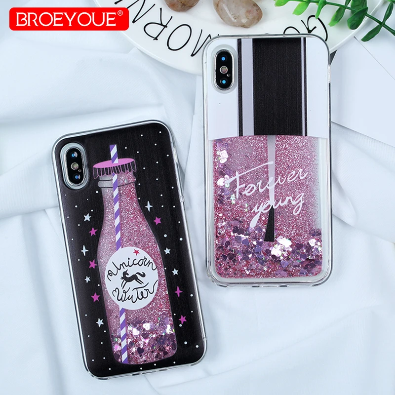 Soft TPU Case For iPhone X 7 8 Plus Liquid Quicksand Heart Glitter Star Dynamic Cover 5 SE 6 6S Cute Cat Fundas |