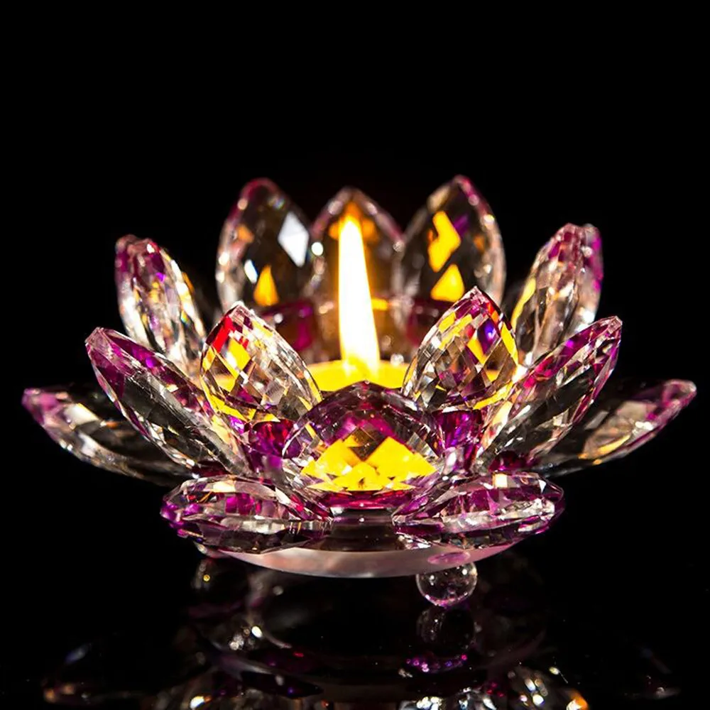 8 Colors Crystal Glass Lotus Flower Candle Holder Tea Light Holder
