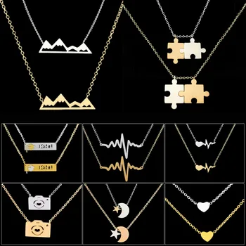 

GORGEOUS TALE Gold Color Charm Moon & Star Heart Puzzle Mountain Camera I Did It Graduation Gift Tattoo Chokers Necklaces Women