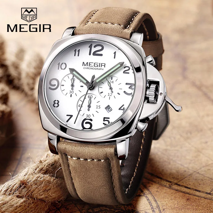 Prix pour 2017 Nouveau MEGIR Marque De Luxe Quartz Montres Hommes analogique chronographe Horloge Hommes Sport Militaire Bracelet En Cuir De Mode Montre-Bracelet Prix pour 2017 Nouveau MEGIR Marque De Luxe Quartz Montres Hommes analogique chronographe Horloge Hommes Sport Militaire Bracelet En Cuir De Mode Montre-Bracelet