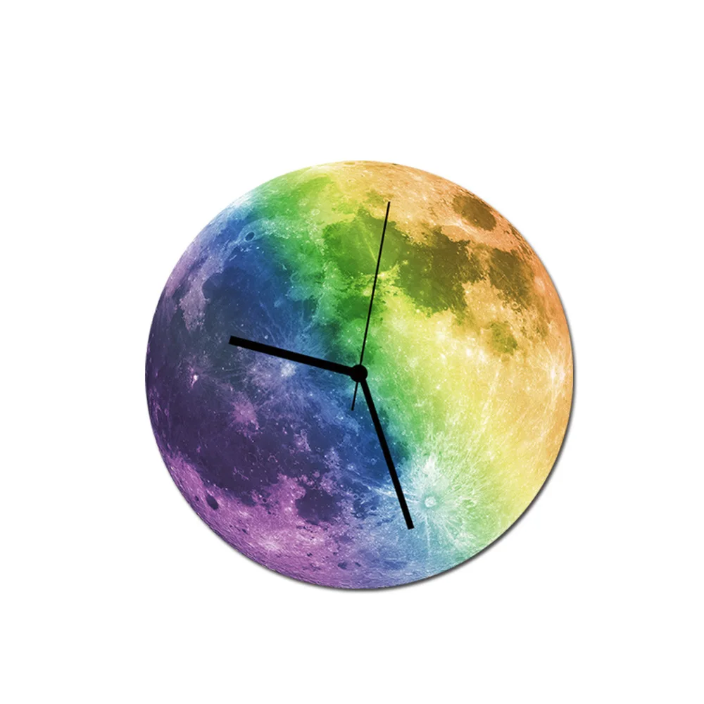 Креативные Светящиеся Настенные часы с Луной светится в темноте, круглые Настенные часы для гостиной, украшения дома - Цвет: Многоцветный