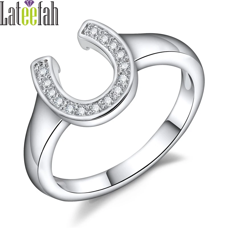 Lateefah Personalized Horseshoe Rings for Women Silver Color Clear