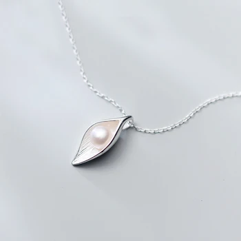 

MloveAcc High Quality Pearl Jewelry Summer Collection 925 Sterling Silver Leaf Pendant Necklaces for Women Wedding Bijoux