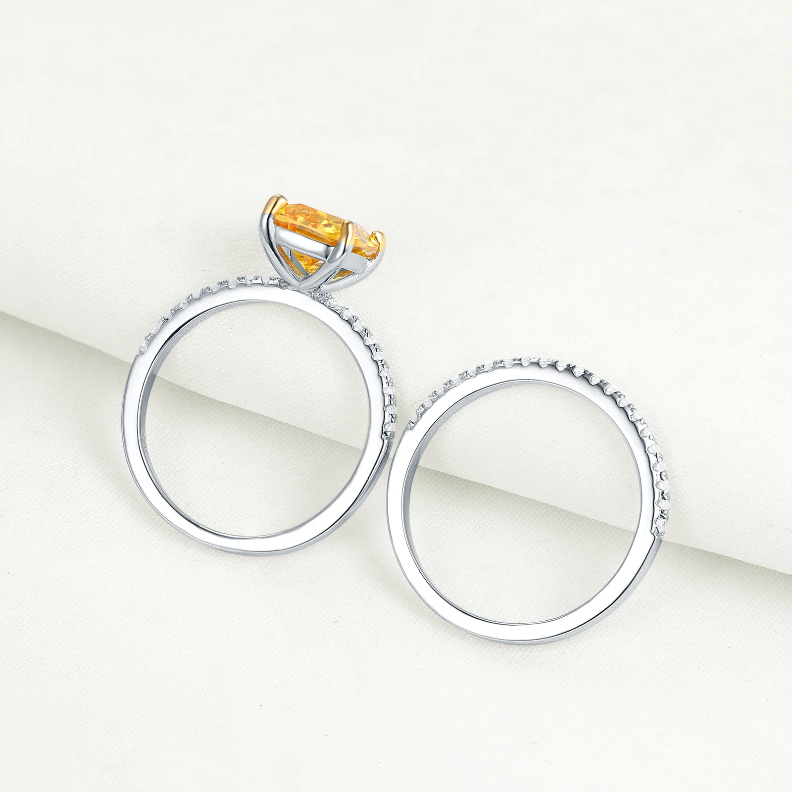 Newshe Новое поступление 2.7Ct Желтая подушка 925 стерлингового серебра Свадебные Кольца для женщин кольцо для помолвки набор