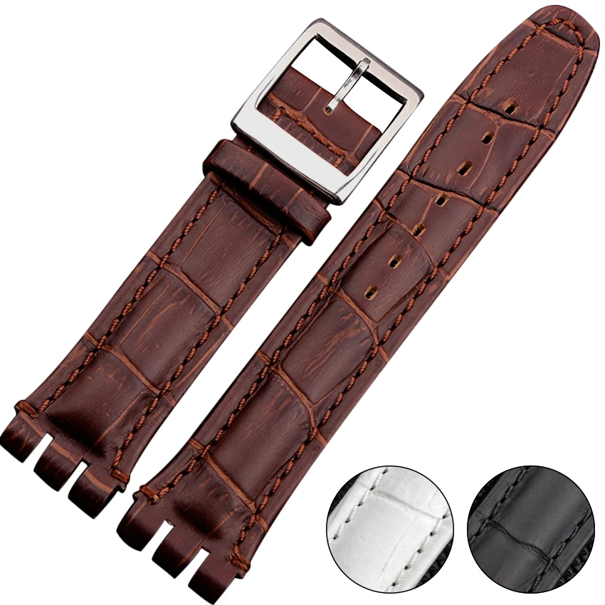 Prix pour Haute Qualité 17mm 19mm 23mm Étanche En Cuir Véritable Bracelet de Montre De Bande Pour Swatch Croco Motif Noir Brun blanc Prix pour Haute Qualité 17mm 19mm 23mm Étanche En Cuir Véritable Bracelet de Montre De Bande Pour Swatch Croco Motif Noir Brun blanc
