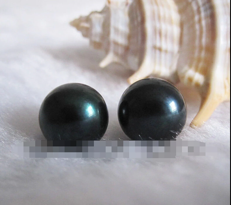 

HOT SELL - 1391 Black With Green Luster Freshwater Pearl Stud Earrings -Top quality free shipping