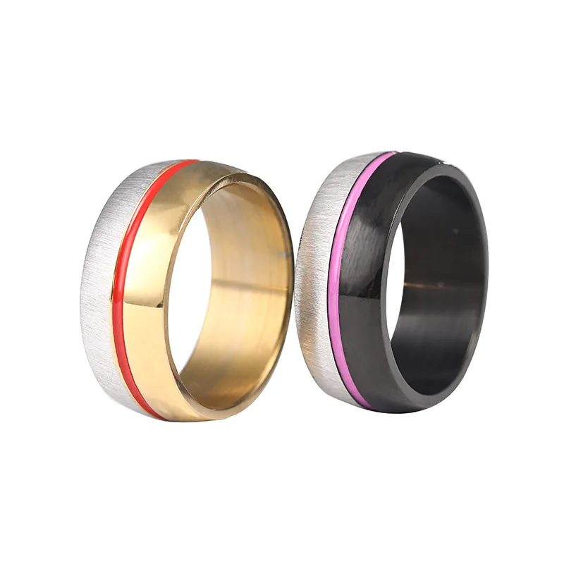 

Fashion Two-color Men's and Women's Ring Alloy Ring Jewelry Stainless Steel Gum Drop Grooved Ring