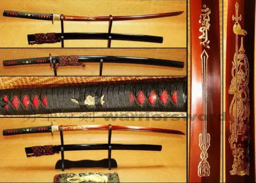 

High quality Japanese Samurai Sword Red Blade Katana Golden carvings Sharp #608