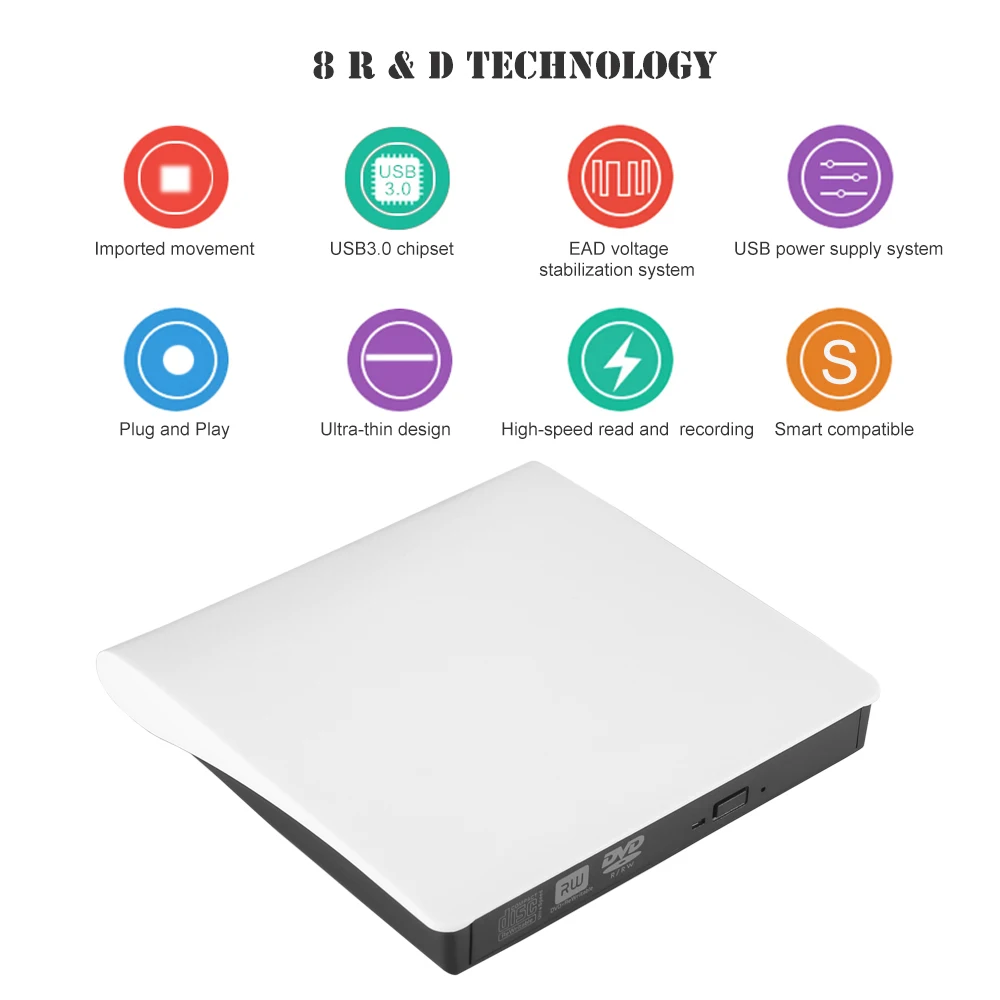  New External USB3.0 DVD+/-R 8X  DVD-RW 4X  CD-R 24X  DVD8X  DVD-R Burner read Writer POP-UP for Lap