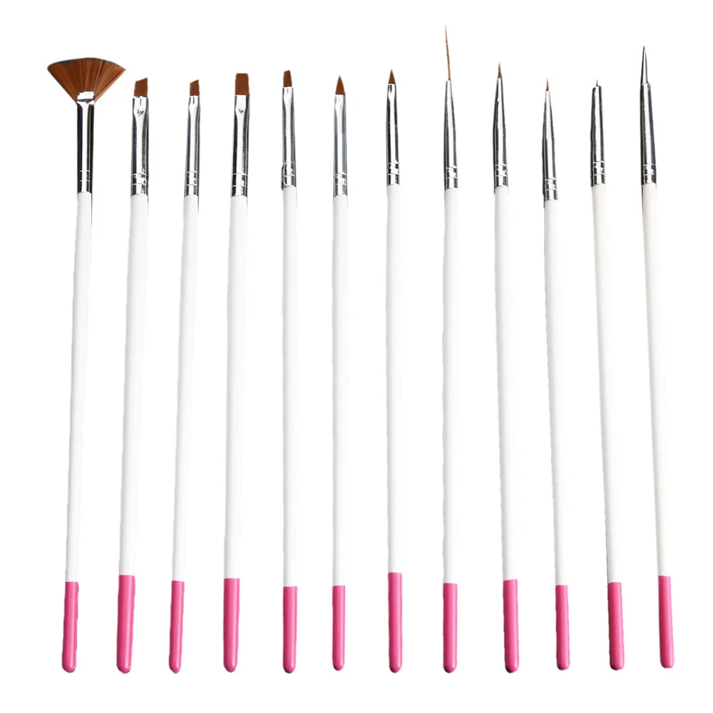 12Pcs/set White Professional Nail Brushes Nail Art Painting Brush Gel