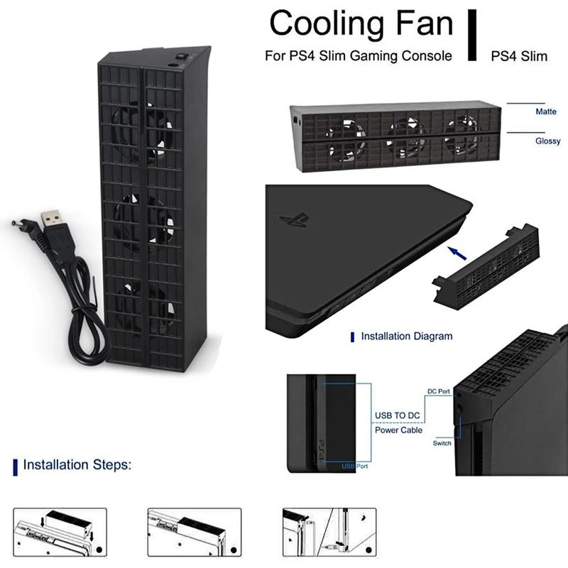 Cooling Fan Heat Exhauster Cooler Temperature Control For PS4 Game Console Slim