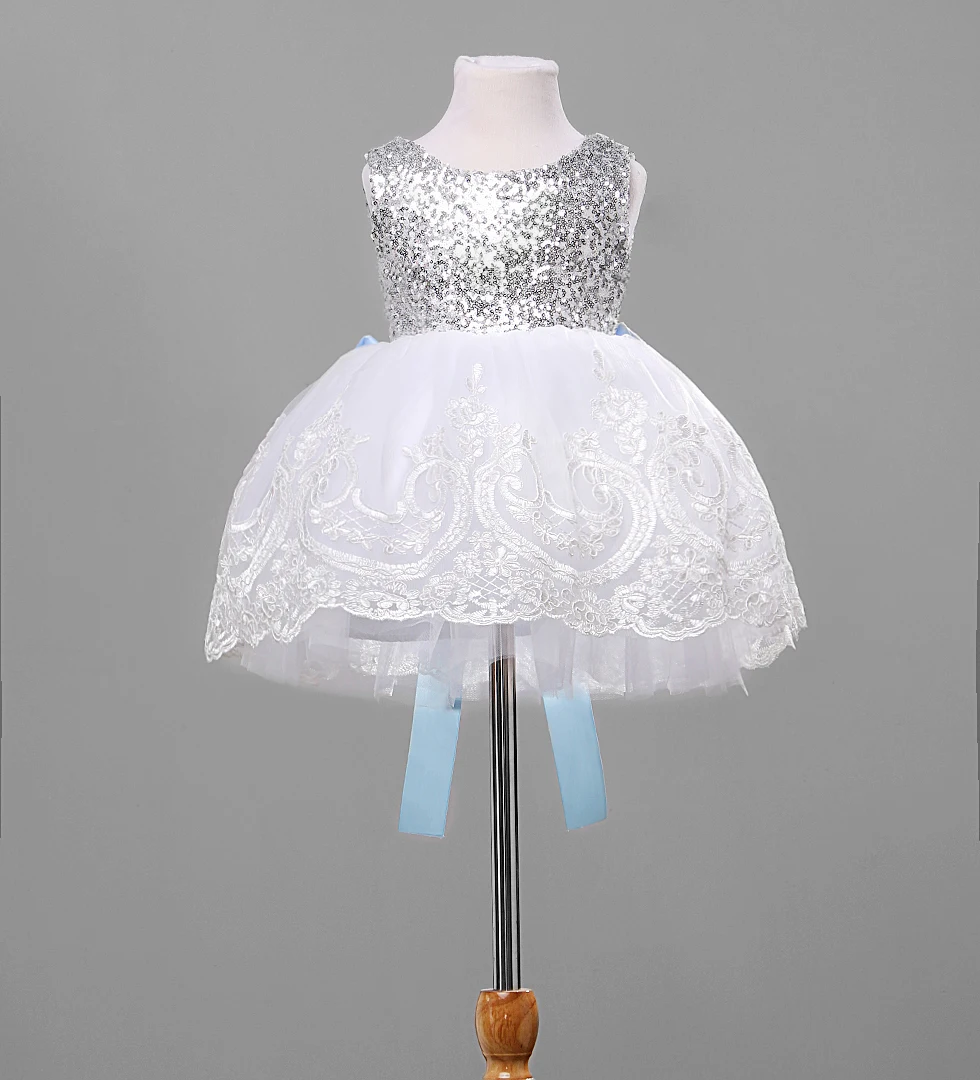 

2018 New Baby Kids Girls Party Gown Formal Dress Sequins Flower Lace Bowknot Dress Sleeveless Backless Wedding Dress 0-10M