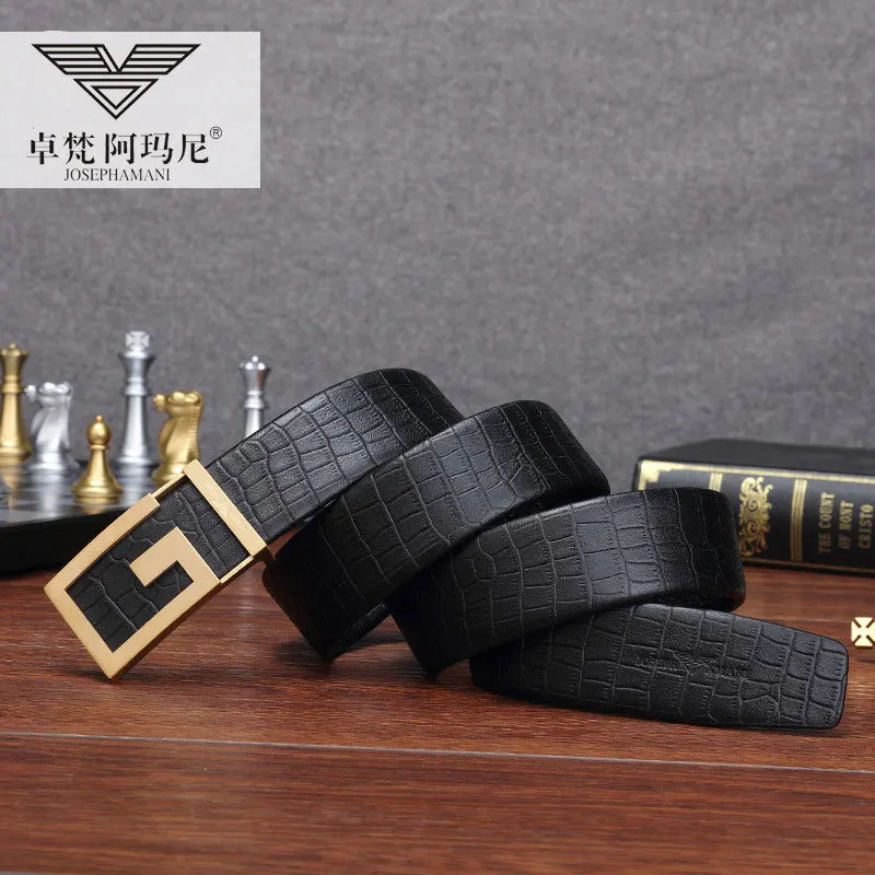 

G Buckle Luxury Brand OEM Factory genuine cow leather Men's Belt Alligator Max Plus Size Men Belt Birthday Gift Box Included