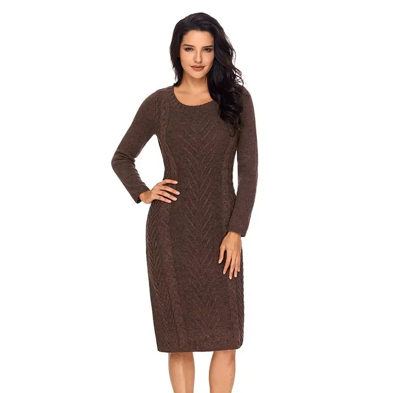 ADEWEL 2018 Spring Women Long Sleeve Bodycon Sweater Dress Casual Hand Knitted Midi Dress Elegant Inner Wear Womens Dresses (12)