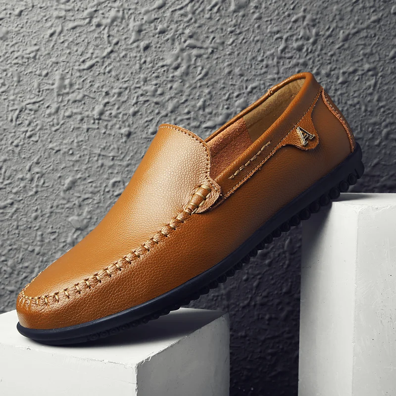 

2019 Mens Shoes Genuine Leather Black Shoes Casual Slip On Loafers Men Luxury Brand Moccasin Driving Shoes Flat Male Big Size