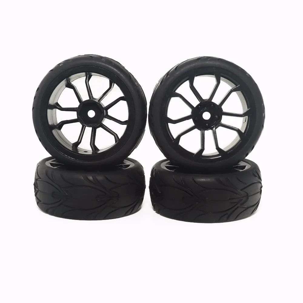 

4PCS 1/10 Rubber Tire RC Car Tires On Road Wheel Rim for HPI 9068-6081 Tamiya HSP HPI Kyosho 4WD 1:10 1:16 RC On Road Car