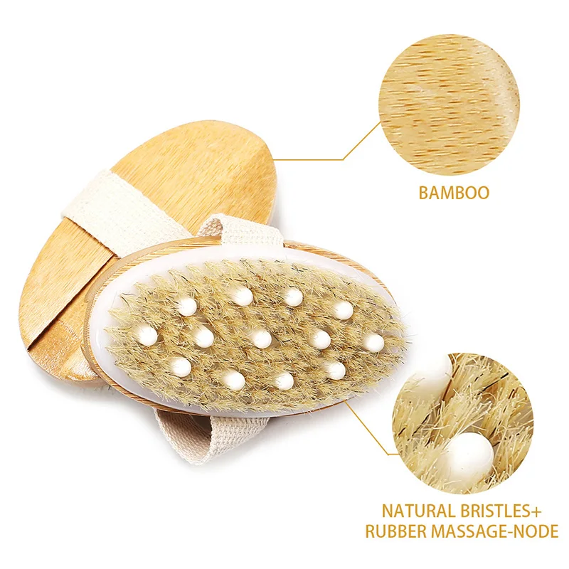 4pcs/set New Bamboo Body Massage Brush White Pig Bristles Rubber