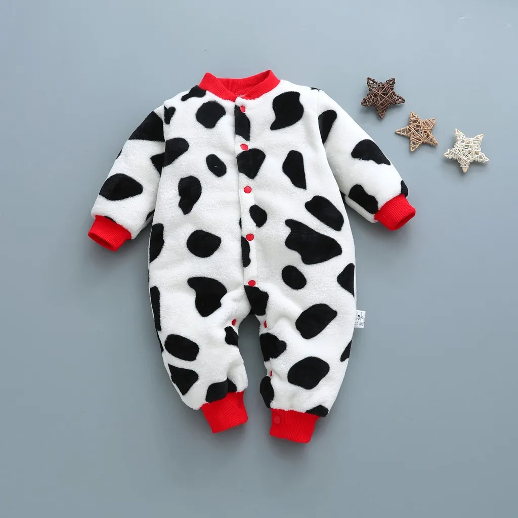 Leopard Print Baby Rompers Winter Warm Fleece Clothing Set for Boys Cartoon Infant Girls Clothes Newborn Overalls Baby Jumpsuit