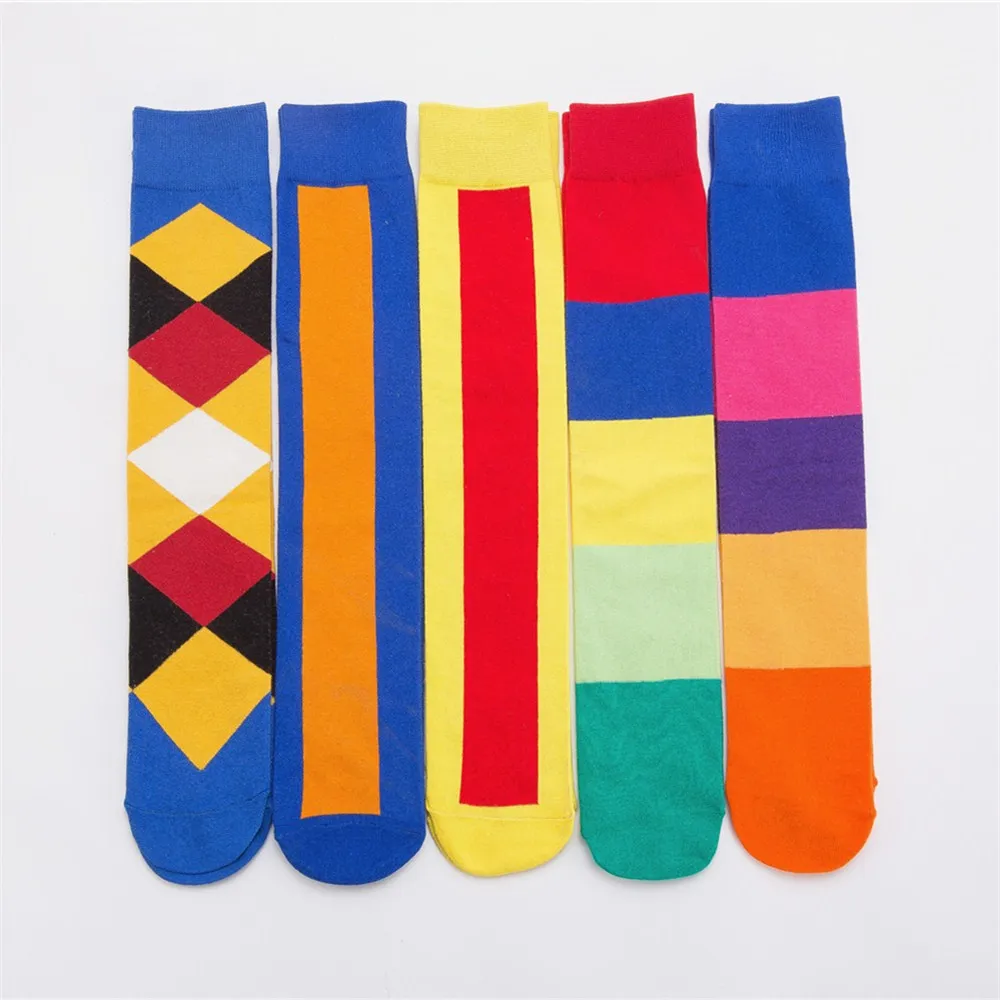 

5 Pairs Women Stitching Color Couple Socks Women Casual Cotton Long Tube Straight Socks Colorful Funny Breathable Spring Socks