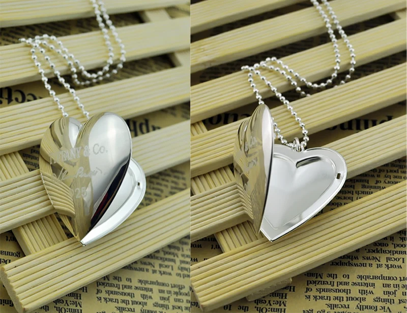 Модное креативное ожерелье с фото. Цельное Стерлинговое Серебро 925 пробы в форме сердца фото коробка женское ожерелье с подвеской серебряные ювелирные изделия подарок
