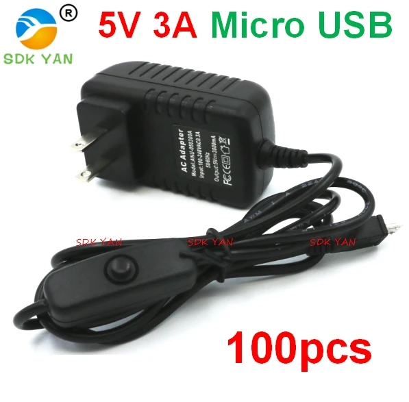 Raspberry Pi 3 Модель B Мощность адаптер 5 В 3A Micro USB с коммутатором переключатель