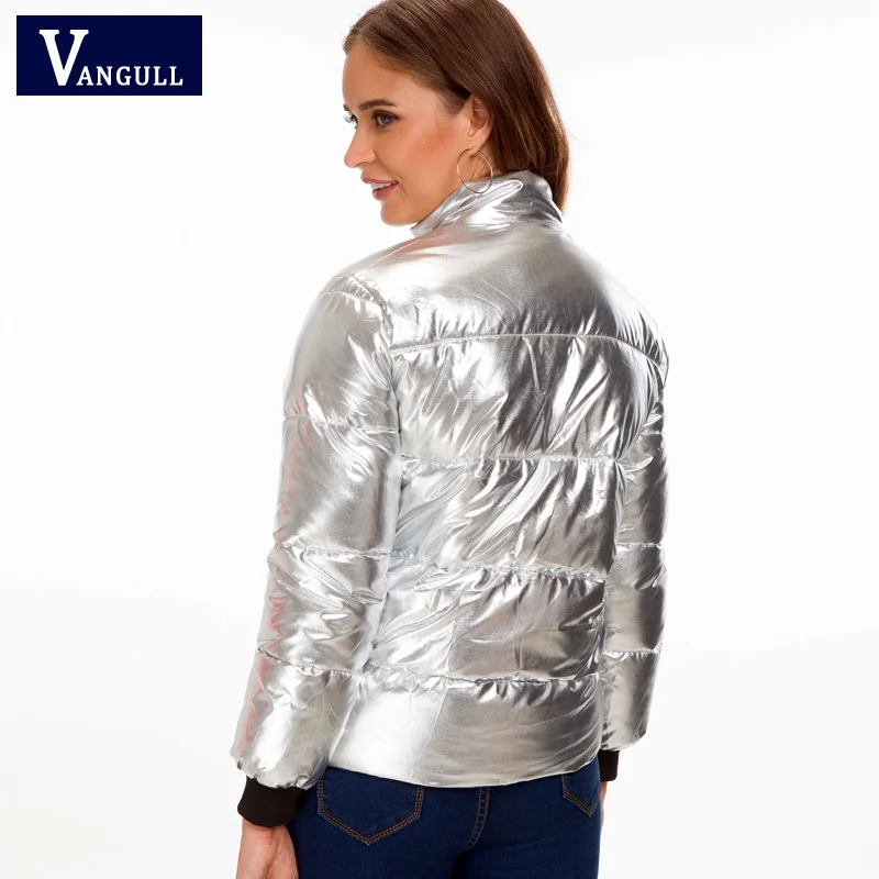 Женская яркая куртка Vangull серебристая теплая парка с хлопковой подкладкой на