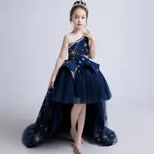 Платье для девочек детское бальное платье для подиума, платье для сцены вечеринка на день рождения платье со шлейфом и открытыми плечами Modis Vestidos Y1524