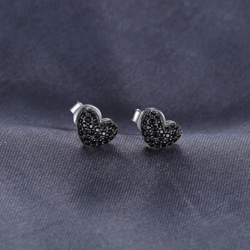 JewelryPalace Love Heart Genuine Black Spinel Stud Earrings 925 Sterling Silver Earrings Women Korean Earings Fashion Jewelry