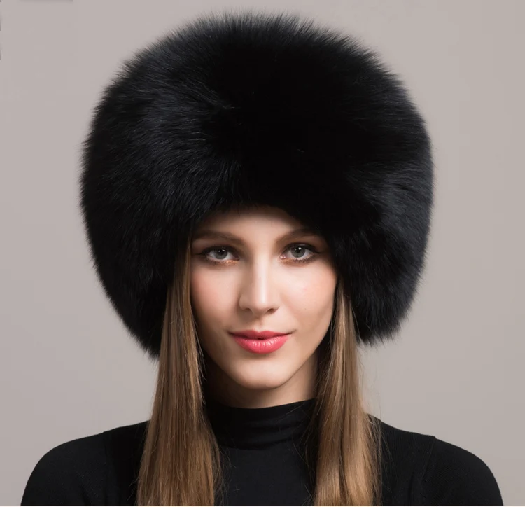 

Winter Fashion Russian Fox Fur Princess Hat Real Fox Fur Hat Women Warm Cap Leather Headdress Mongolia Cap FFHH002