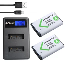 2Pcs NP-BX1 NP BX1 NPBX1 Battery + LCD USB Charger For Sony HDR-AS200v AS20 AS100V AZ1 DSC-RX100 X1000V WX350 RX1 AS15