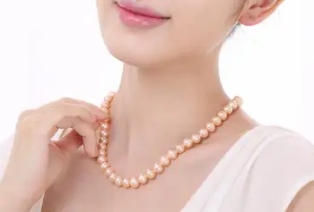 

gorgeousAAA9-10mm south sea round gold pink pearl necklace 18inch 925s KKK