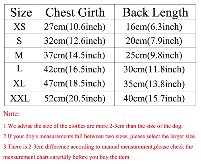 dog clothes size
