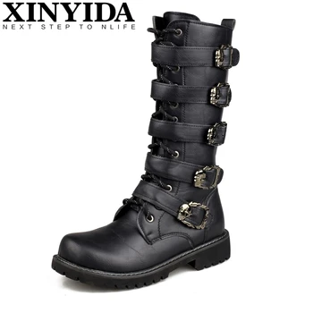 

New Arrival High Quality Personality Men Boots Fashion Punk Boots Male High-top Casual Shoes Brand Motorcycle Boots Size 37-45