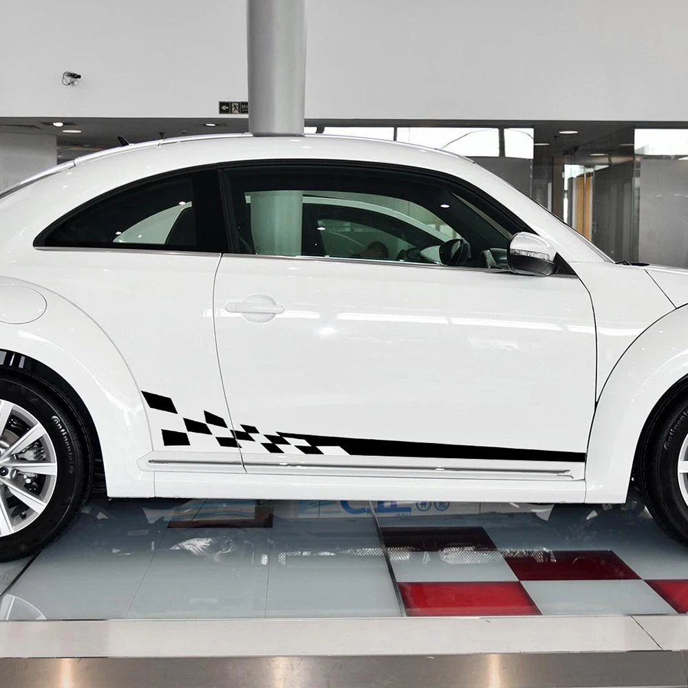 2 قطع سيارة التصميم سباق شعرية الجانب شريط تنورة ملصقات رياضة السيارات الرسومات الجسم صائق لفولكس واجن بيتل اكسسوارات