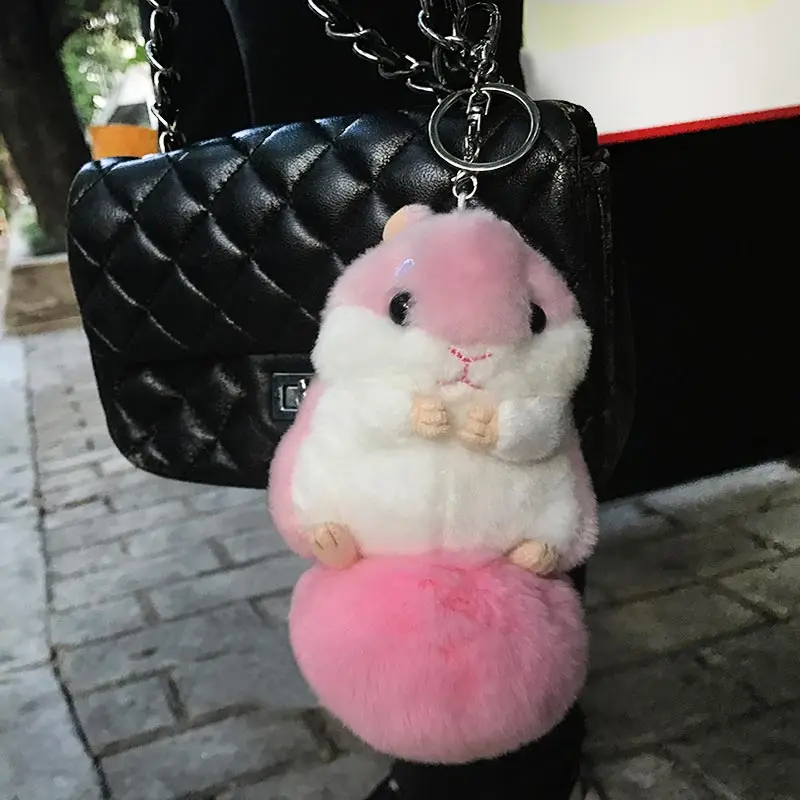 Брелок мини хомяк Pom брелки для женщин пушистый Кролик Хомяк игрушка кукла сумка автомобиль брелок монстр брелок ювелирные изделия подарок - Цвет: pink