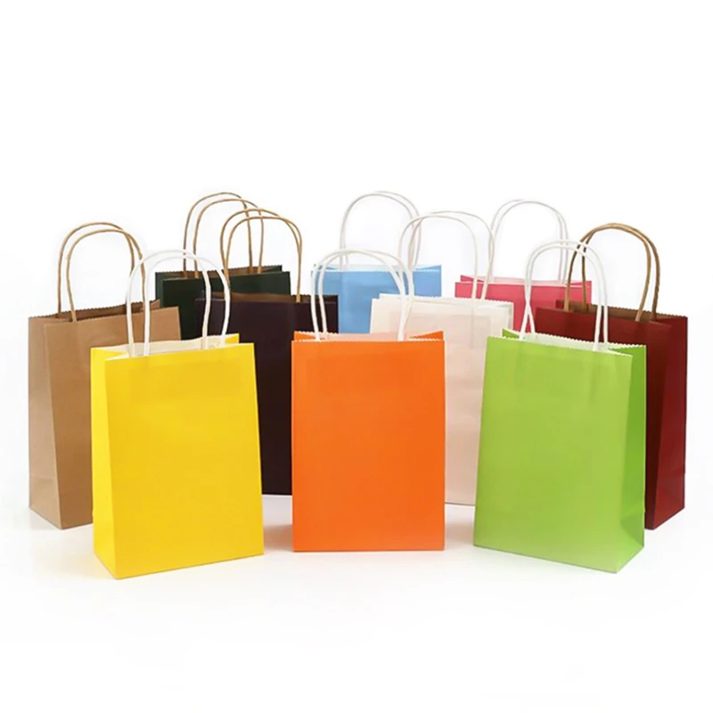 

Colorful Small Kraft Paper Gift Bag With Handle Festival Jewelry Bags Wedding Birthday Party Gift Package Wrapping Supplies