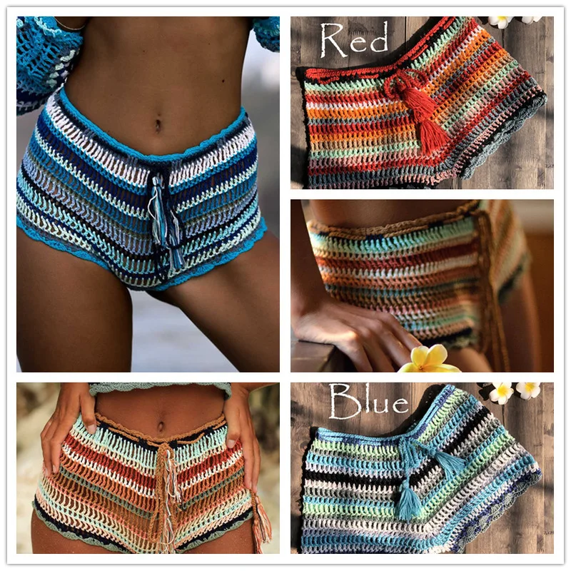 

Beach Dresses Robe Plage Bathing Suit Cover Ups Wrap Dress Swimwear Women Up Color Stripe Knitting Sexy Swimming Trunks Striped